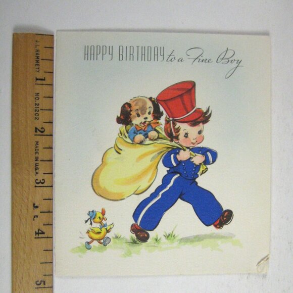 Card Happy Birthday Day 1949 Used Boy Toy Anthropomorphic Dog Duck - Picture 2 of 6